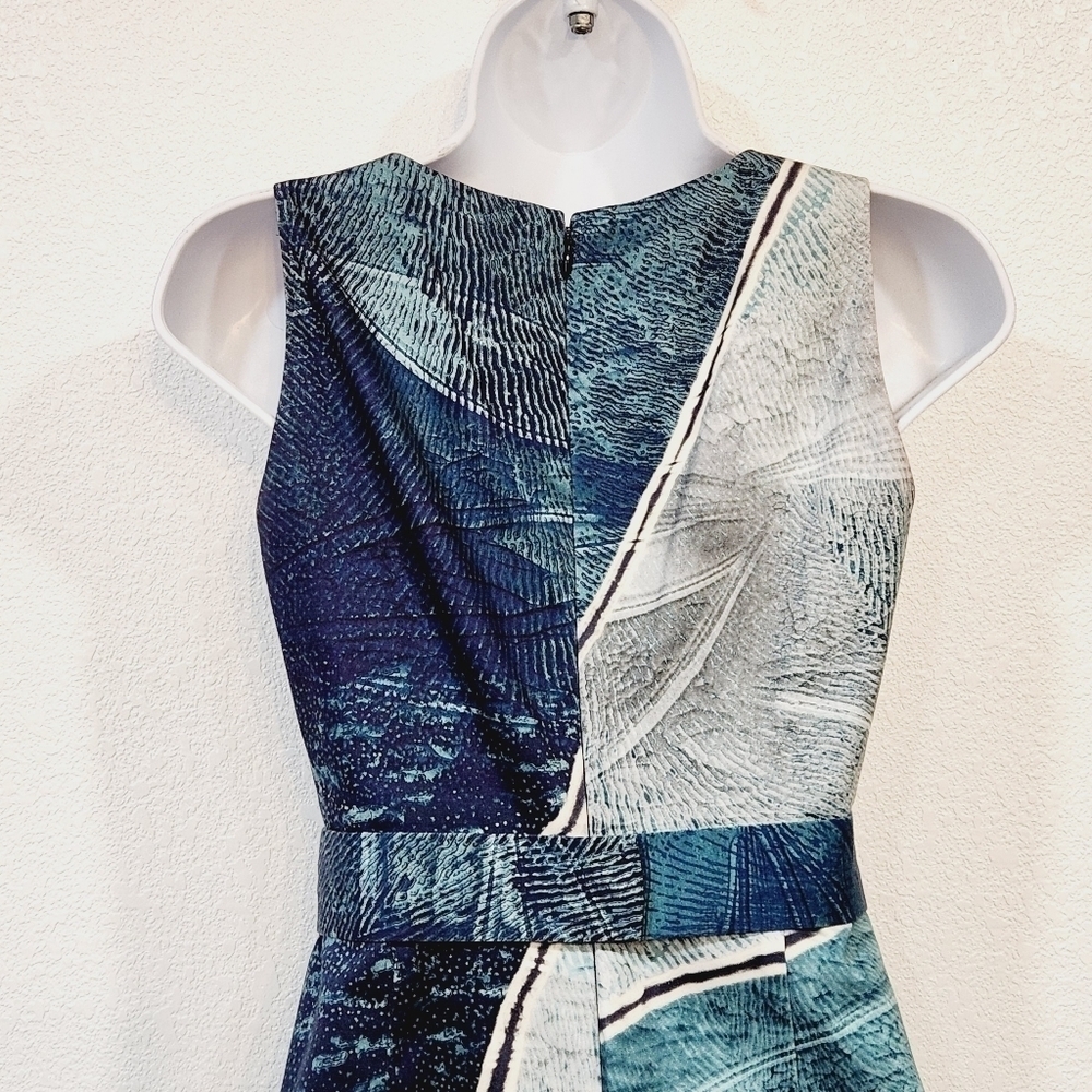 ELIE Tahari Rare Aquamarine dark blue liquid marble Sheath Dress Size 0 - Picture 6 of 11